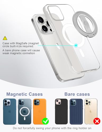 EWA MagOne 3rd Gen [Compatible with MagSafe] Phone Grip Stand with Finger Strap, Removable Magnetic Ring Holder Kickstand Loop for iPhone 17,16,15,14,13,12 Series (Silver) - color: Silver