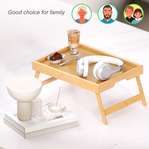 Fibogollo 4 Pack Bamboo Bed Tray Table with Folding Legs,Breakfast Trays,Serving Tray for Food and Snack,Laptop Trays for Working(Natural) - color: Natural, size: 4 PC