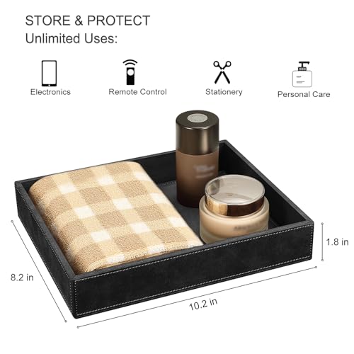 SITHON Valet Tray Desk Organizer, PU Leather Catchall Bedside Vanity Tray Nightstand Caddy Coin Box Key Jewelry Storage Organizer, Valentine's Day Gift, Black - color: *Black