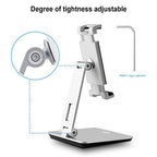 KABCON Tablet Stand Holder, Tightness Adjustable Multi-Angle Foldable Eye-Level Aluminum Solid Tablets Stands Dock for 4''-14''Tablets/Phone, iPad Series,Samsung Galaxy Tabs,Kindle Fire,Etc. - color: Silver