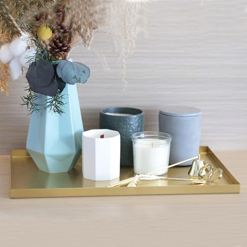 FREELOVE Gold Tray for Bathroom Vanity Brass Decor, Small Candle Holder, Rectangle Soap Dish, Brushed Square Plate, Coffee Table Toilet Back Modern Antique, 10''X15'' - size: 15" x 10" x 0.6"