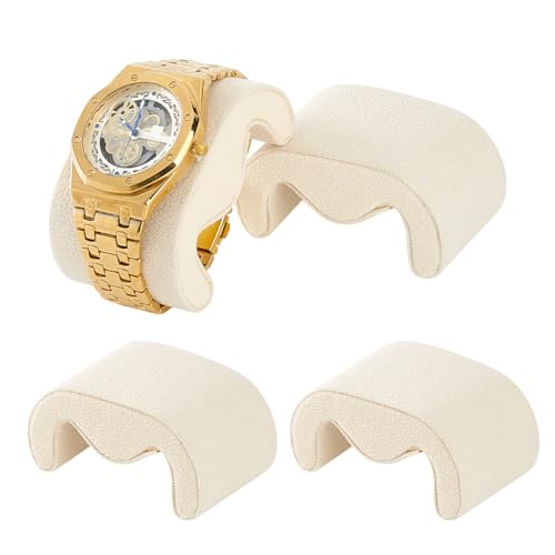 PH PandaHall 4pcs Watch Pillows, 2.8x1.8x1.4 inch Velvet Bracelet Pillows M Shaped Watch Display Pillow Cushion Pad Storage Pillow 8.2 inch for Watch Band Jewelry Display Stand Organizer, Beige - color: Beige