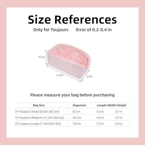 DGAZ Silk Purse Organizer Insert Fits Dior Toujours Bags，Silky Smooth Bag Organizer，Luxury Handbag & Tote Shaper(Pink,Toujours L) - color: Pink, size: Large