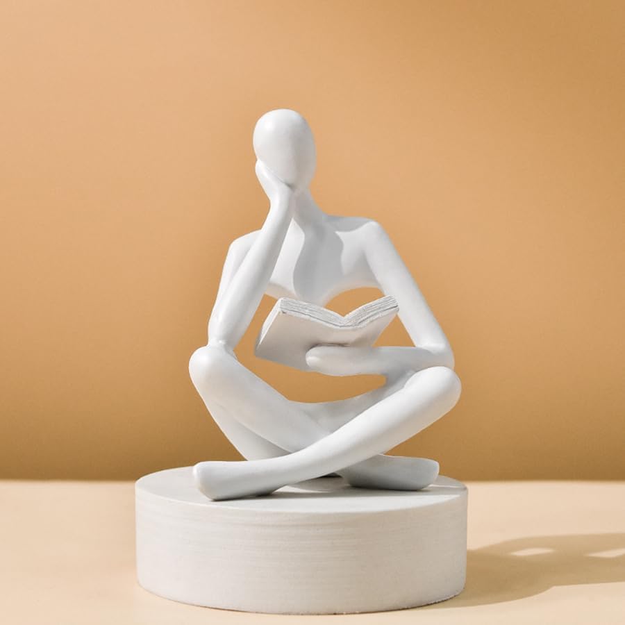 Style-A White, Creative Abstract Thinker Bookend for Home Aesthetic, Study, and Wine Cabinet – Stylish Shelf Decor Accent and Thoughtful Gift for Living Room, Bar, or Coffee Shop - color: Reader-white-a