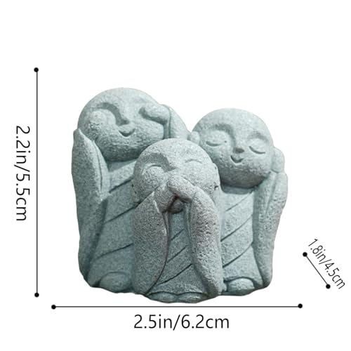 livelyfish Japanese Aquarium Monk Statue Zen Buddha Statues Asian Sandstone Sculpture for Wealth Good Luck Home Fish Tank Decor, F - color: F