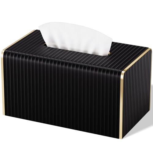 Extra Large Tissue Box Cover for Standard Size 180 to 230 Count Box of Tissues,Leather Rectangle Tissue Holder for Bathroom Toilet Bedroom Living Room Table Desk Office,Modern Home Decor - color: Black, size: Rectangle Extra Height