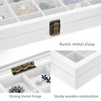 MOOCA Wooden Display Storage Case with Tempered Glass Lid for Jewelry and Beads with 18 Compartments Tray, 15 W x 8 3/8 L x 2 1/8 H in, Wash White Color - color: Wash White