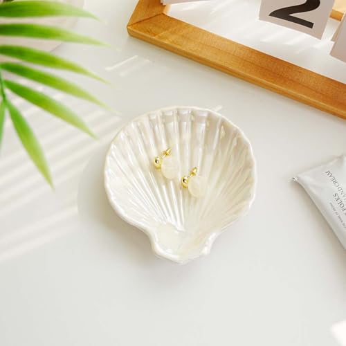 Gifts For Women Shell Ceramic Jewelry Dish Tray, Vanity Ring Dish Ceramic Jewlery Trays Trinket Ring Holder,Room Decor Aesthetic,Decorative Vanity Key Tray (Shell A) - style: Shell A