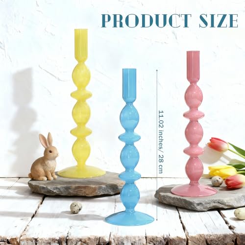 Mumufy 3 Pcs 11 Inch Easter Candle Holder Glass Easter Egg Candlestick Holder Spring Taper Decorations Home Candlesticks Decorations Centerpieces Decor for Candle Fireplace Mantle Dining Gifts