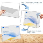 8 Pack Slanted Back Acrylic Sign Holder 5x7 inches,Clear Tabletop Sign Holder,Acrylic Picture Frames Stands for Display,Plastic Flyer Menu Holder for Office,Home,Restaurant（Horizontal）