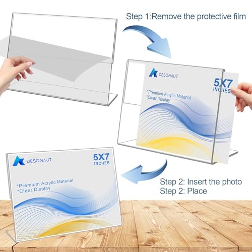 8 Pack Slanted Back Acrylic Sign Holder 5x7 inches,Clear Tabletop Sign Holder,Acrylic Picture Frames Stands for Display,Plastic Flyer Menu Holder for Office,Home,Restaurant（Horizontal）