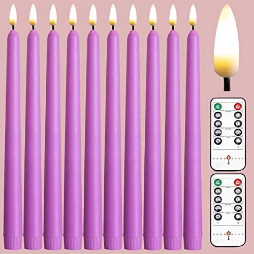NONNO & ZGF 10 Pack Purple Flameless 11'' Wax Covered Taper Candles with 2 Remote, Use 2-AA Battery (Not Included, Runs 200 Hours) - color: Purple