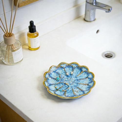 SEEDUSTRY Ceramic Jewelry Tray, Petal Ring Dish, Small Ceramic Jewelry Trinket Holder, Desktop Decoration, Dainty‌ Plate for Rings, Earrings, Necklace, Gifts for Mother Girlfriend Daughter Sister - color: Sunflower Blue