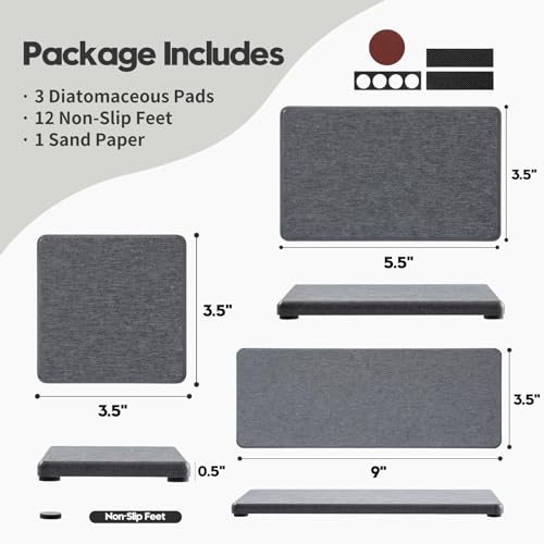 3PCS Water Absorbing Soap Dish Sponge Holder, Diatomite Stone Drying Tray Mat Sink Caddy for Kitchen Counter & Bathroom, Small Stone Bath Mat Faucet Accessories Organizer Protector,Dark Gray,9"x 3.5" - color: 3 Pack - Charcoal Gray, size: 9" x 3.5"