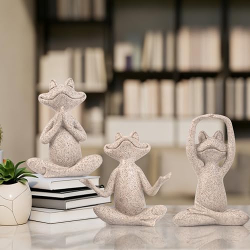 Suoedd Sandstone Frog Figurines Yoga Decor Set of 3 –Frog Yoga Statues for Modern Living Room Table Office Bookshelf Shelves Home Sculptures Decor - color: Sandstone Frog-3