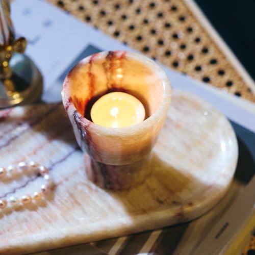 Marble Candle Holder, Empty Tealight Candle Decor Holders, Clay Pink - color: Clay Pink
