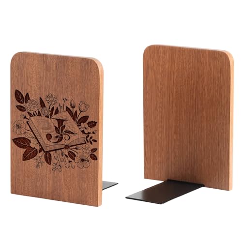 Wood Bookends, Book Ends for Shelves with Decorative Alphabet A and Z Design - Heavy Duty Iron & Ebony Wood Book Ends for Shelves Bookcase Desk - 1 Pair - J - color: J
