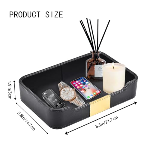Leather Tray Desktop Storage,Luxury Nightstand Organizer Decorative Tray,for Entryway Table to Hold Jewelry Watch Cosmetics Keys Phone Wallet Home & Office Accessories,Black, 8.5L x 5.7W x 1.8H - color: Black