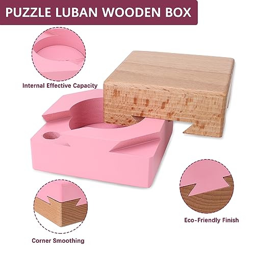 DC-BEAUTIFUL Wooden Magic Box Brain Teaser Box, Pink Secret Gift Box Impossible Puzzle Box for Birthday Valentines - color: Small Pink