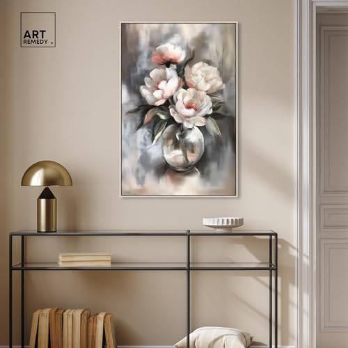 Art Remedy Glass Vase Flowers Canvas Luxury Floral Art, Silver Frame, 24" x 36" - color: Silver Frame, size: 37"L x 25"W