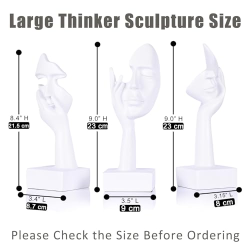 3 Pcs Thinker Large Statue Set - White Art Abstract Home Accent Figurines for Living Room, Bedroom, Shelves, Office Desktop, Coffee Table Decor, Gift for Women (3 Pcs White, 9") - color: 3 Pcs White, size: 9"
