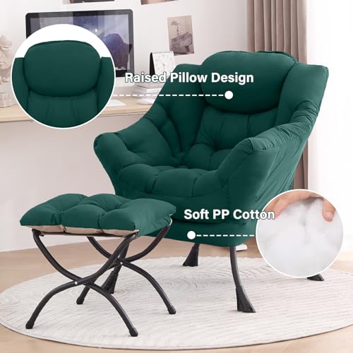 Tiita Lazy Chair with Ottoman, Green Modern Large Accent Chair, Comfy Leisure Sofa Armchair with Ottoman, Reading Chair with Footrest for Bedroom, Living Room, Dorm Rooms, Green - color: Peach Skin Green