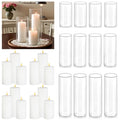 24 Pcs White Pillar Candles with Glass Candle Holder Hurricane Glass Candle Holders Clear Cylinder Vases for Centerpieces Wedding Office Party Home Table Decor