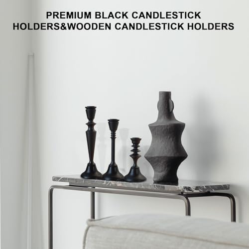 Candlestick Holders Black Candle Holder Set in 3 Designs-Taper Candle Holders Set of 3 for Candlesticks,Modern Wood Candle Stick Candle Holders for Decor - color: Matte Black (3 Designs)