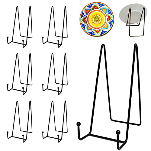 7 Pack 8 Inch Large Plate Stands for Display, Metal Black Plate Holder Display Stand, Picture Frame Stands for Book, Photo Easel, Decorative Plates