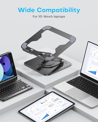 LOXP Adjustable Laptop Stand, Computer Stand with 360 Rotating Base, Ergonomic Laptop Riser Mount for Desk Foldable Protable Computer Desk Fits with MacBook Pro Air (10-16") - Black - color: Classic Black