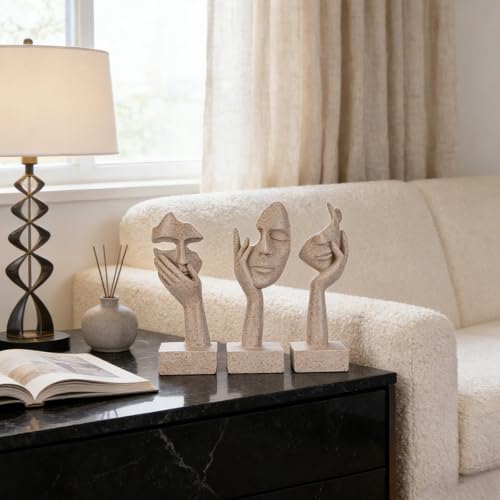 olirum 3 Pcs Thinker Large Statue Set - Resin Sandstone Art Abstract Home Accent Figurines for Living Room, Bedroom, Shelves, Office Desktop, Coffee Table Decor, Gift for Women (3 Pcs Sandstone, 9") - color: 3 Pcs Sandstone, size: 9"
