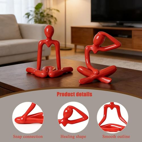 Abstract Thinker Statue Set of 4, Modern Home Decor for Shelves, Console Table & Entryway, Minimalist Neutral Aesthetic Figurines, Lightweight Safe Decor for Living Room & Office(red) - color: Red