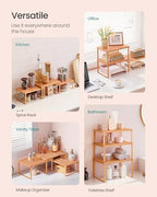 SONGMICS Cabinet Organizer Shelf, Set of 3 Kitchen Counter Shelves, Kitchen Storage, Spice Rack, Stackable, Expandable, Apricot UKCS220Y01V1 - color: Apricot
