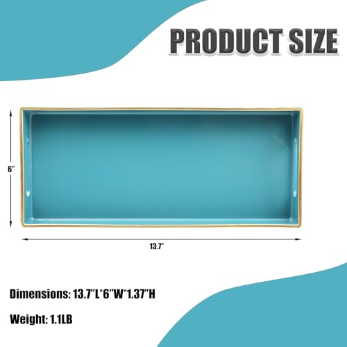 Teal Blue Vanity Tray with Handles, Decorative Tray Desktop Storage Organizer for Bathroom, Living Room, 5.9"*13.7" - color: T1535lb