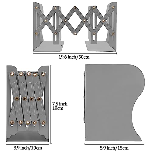 Adjustable Bookends, 19 inches 2 Dividers Heavy Duty Metal Book Holders, Book Storage Rack, Desk Organizer Magazine File Holder for Office, School, Bookstore and Home, Grey - color: Grey-1