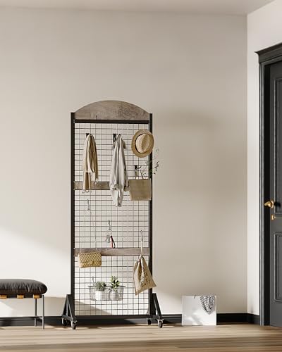 2 Packs Grid Wall Panel 5.7' x 2' FT Grid Display Rack with Wheels, Movable Gridwall Display Stand with 8 S-Shaped Hooks and 8 Garment Hooks, Floorstanding Wire Grid Rack, Greige and Black TCJ17P2BG - color: Greige and Black
