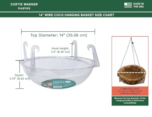 Curtis Wagner Plastics Wire Coco Hanging Basket Drip Pans (5-Pack) | Clear, Round (12” - 14" Top, 3.75" Depth) Hanging Plant Tray Saucer with Built-in Hooks & Water Catcher for Indoor & Outdoor - color: Coco, size: 12"