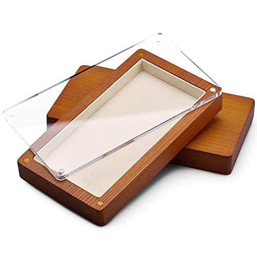 Oirlv Solid Wood Jewelry Tray with Transparent Acrylic Lid Jewelry Organizer Dish Home Organization Accessories Storage Box(Creamy-white) - color: Creamy-whit Flat