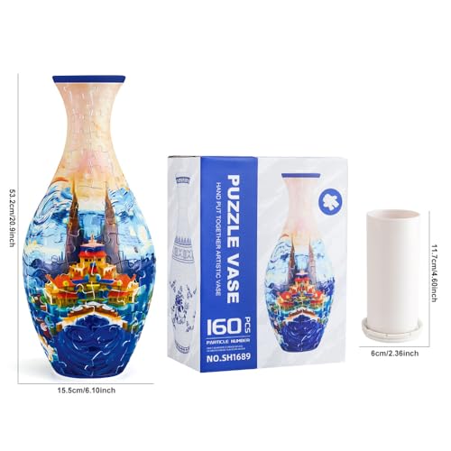 3D Puzzle Vase Unique Flower Vase for Adults Made by 160 Curved Plastic Puzzle, Relax Puzzles for Adults, DIY Jigsaw Creative Gift for Parents & Housewarming - color: Castle
