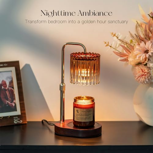 Candeldo Candle Warmer Lamp with Timer: Amber Candle Warming Lamp with 2 Bulbs Height Adjustable Wax Melt Dimmable Bedroom Decor for Women - color: Gradient Amber
