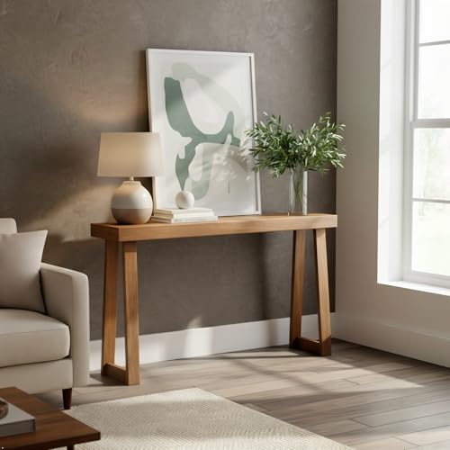Plank+Beam Solid Wood Console Table, 56 Inch, Sofa Table, Narrow Entryway Table for Hallway, Behind The Couch, Living Room, Foyer, Easy Assembly, Pecan - color: Pecan, size: 56" Console Table