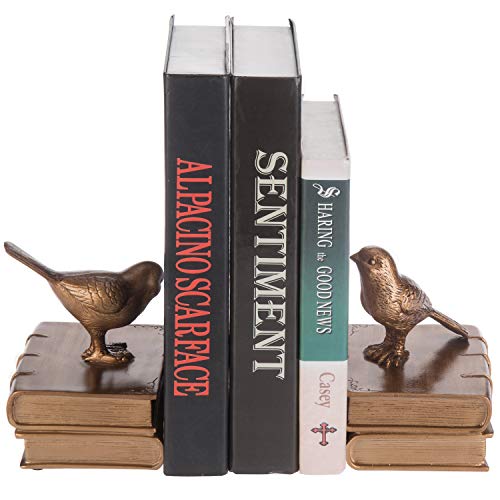 MyGift Gold Bird Bookends Decorative for Heavy Books, Brass Book Ends for Shelves, Vintage Resin Bookends, 1 Pair - color: Gold
