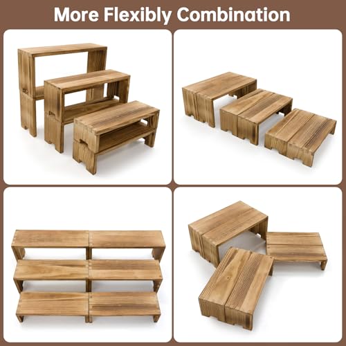Yikaroeli 2 Set Small Display Riser Wood Risers Wooden Cupcake Display Stand,9.4"-7.8" Graduated Sizes,3Tiered 6Pcs Display Racks Dessert Food Stands