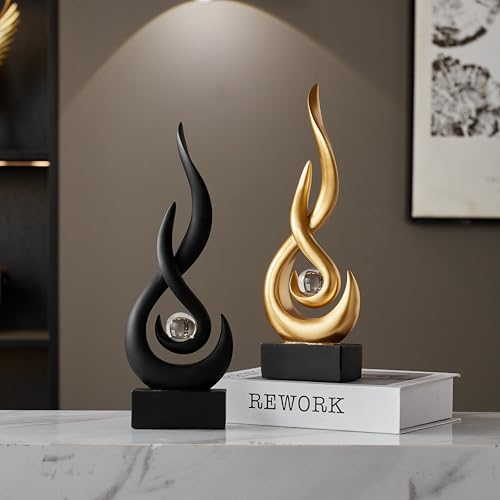 Modern Abstract Art Table Decoration,Resin Flame Statue Modern Black Centerpiece Ornaments for Living Room Great Gift Idea Home Decor,Collectibles - color: Black
