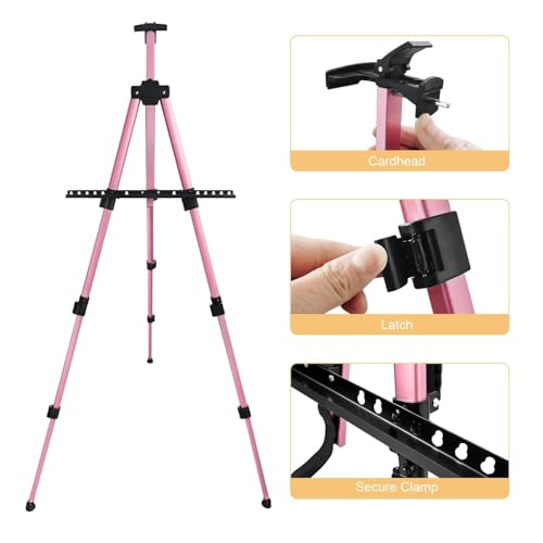 RRFTOK Artist Art Painting Easel Stand, Aluminum Metal Adjustable Easel for Painting Canvases Height from 17 to 66 Inch,Carry Bag for Table-Top/Floor Drawing,Painting and Displaying(2pack,Pink) - style: 66Pink 2-pack