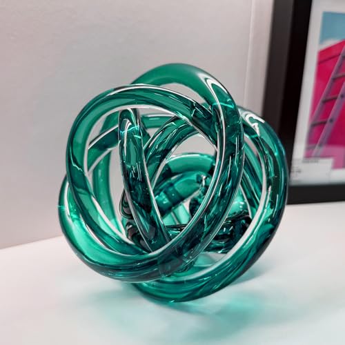 Glass Knot Teal Decor Ball - 5 Inch Hand Blown Infinity Sculpture Orbit Home Decor Table Decoration Interio Art - color: Lake Green, size: 5-Inch Diameter