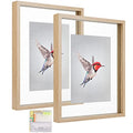 MUYE 11x14 Floating Frame Set of 2,Double Glass Rustic Frame,Display Any Size Photo up to 11x14,Wall Mount or Tabletop Standing,Natural - color: Natural, size: 11x14