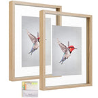 MUYE 11x14 Floating Frame Set of 2,Double Glass Rustic Frame,Display Any Size Photo up to 11x14,Wall Mount or Tabletop Standing,Natural - color: Natural, size: 11x14