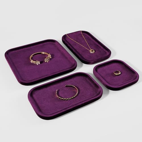 Resilient Velvet Jewelry Display Tray for Ring Earrings Bracelet Necklace, Flat Jewellery Dish for Showcase Store Retail Counter Exhibition Photography Livestream (Purple, Large) - color: Purple, size: Large