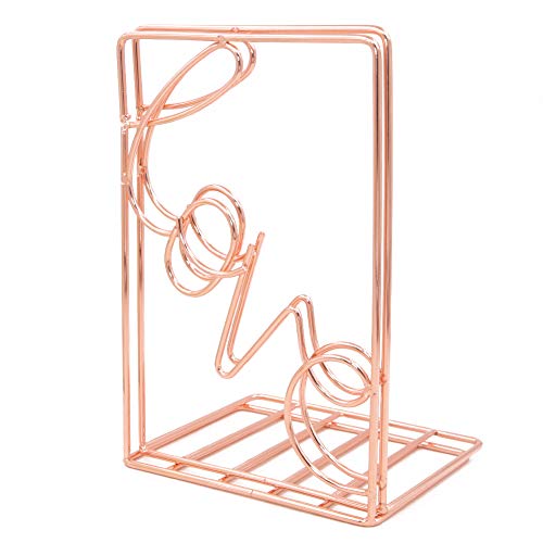 Winterworm Metal Bookends Book Ends Heavy Duty Modern Decorative for Bedroom Library Office School Book Display Desktop Organizer Gift(Love Rose Gold) - color: Love Rose Gold